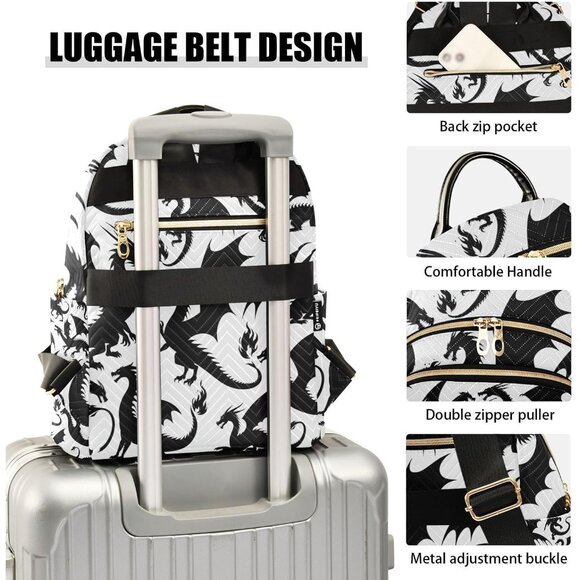 Women Dragon Mini Backpack Lightweight Water Resistant Polyester - Picture 5 of 7